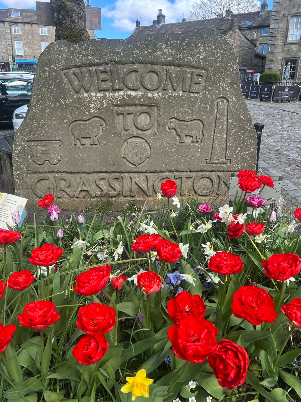 Welcome sign to Grassington, a key location in 'All Creatures Great and Small